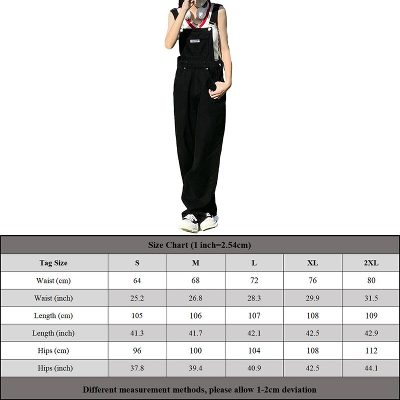 Overalls Frauen Denim-Preppy-Stil Persönlichkeit Chic-Sommer in voller Länge gespleißt schwarzen Overalls Harajuku täglich süß Vintage lose