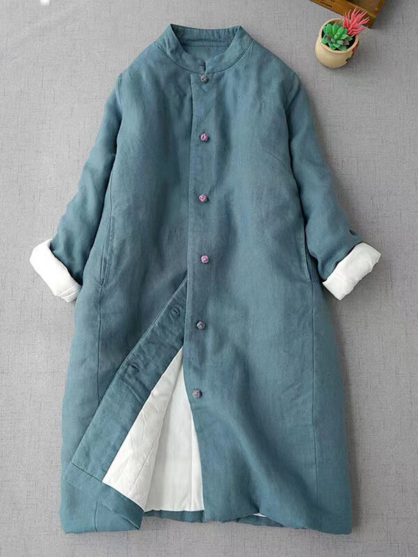 เสื้อโค้ทกันหนาวของผู้หญิงสไตล์วินเทจ2023ใหม่เสื้อโค้ทผ้าฝ้ายบุกระดุมทรงหลวมเสื้อปาร์กเกอร์ตัวยาว