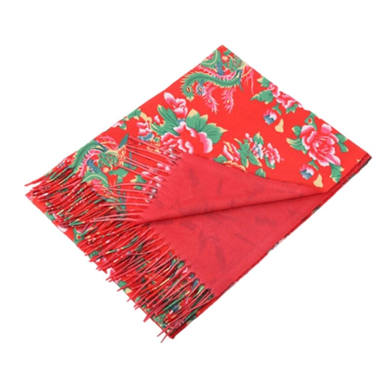 Bufanda floral estilo rural del noreste, chal reversible, bufanda para mujer y hombre