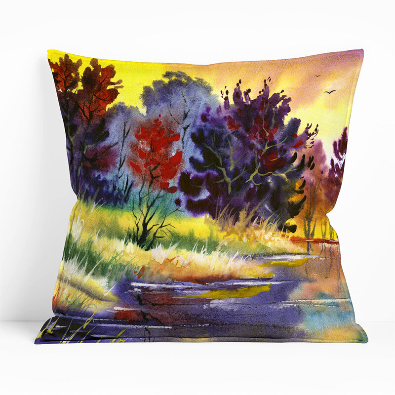 Landscape Oil Painting Printing Throw Pillowcovers Polyester Linen Pillow Case Use For sofa, car chair cushion cover