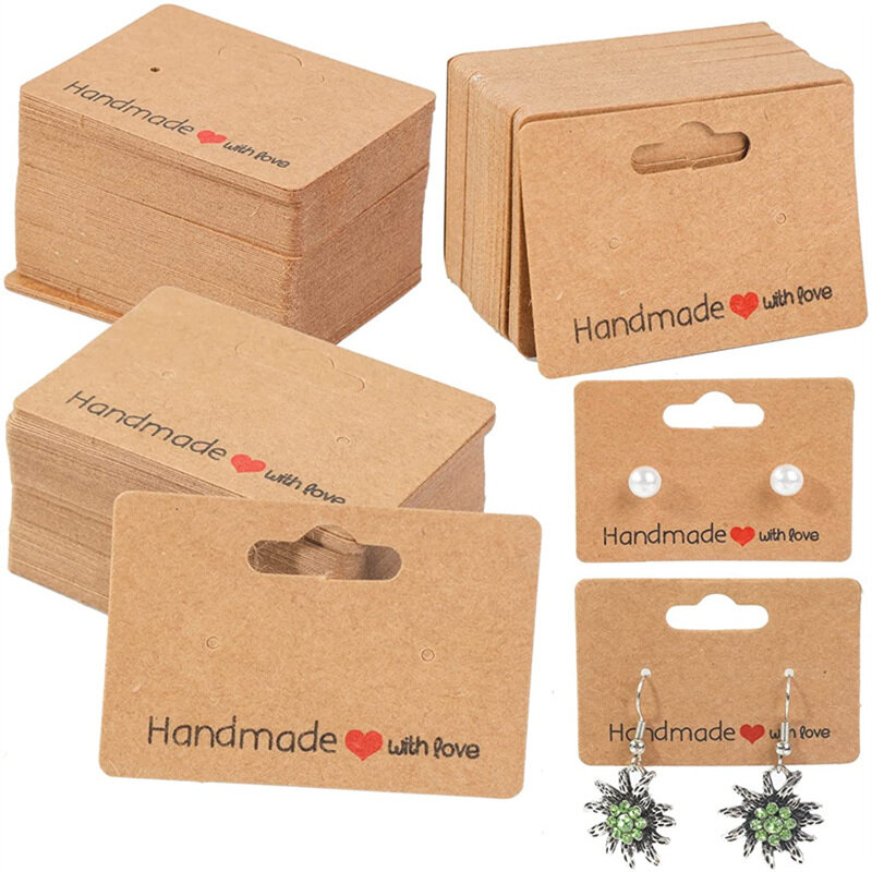 50Pcs Display Kaart Handgemaakte Karton Voor Oorbel Ketting Sieraden Verpakking Houder Kleine Business Organizer Materiaal Groothandel