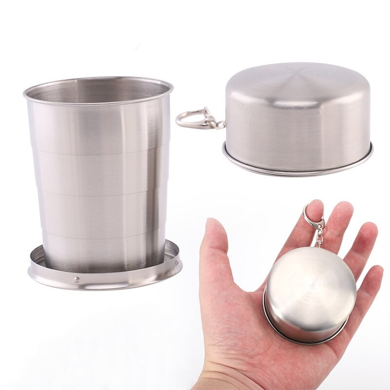 75/150/250ML Stainless Steel Folding Cup Camping Cookware Retractable Cup Teacups Teaware Camp Utensils Tableware Folded Cup