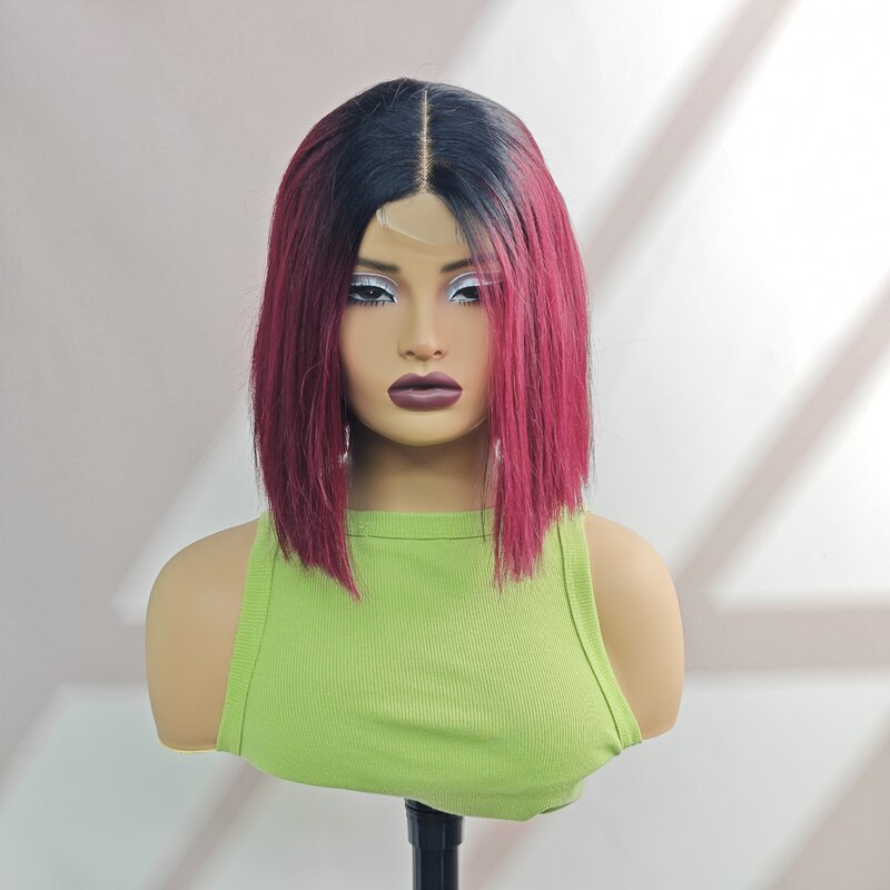 T1B-99J Color 180% Density Straight Bob Wig Human Hair Wig 2x6 Lace Short Straight Colored Bob Wig PrePlucked Brazilian Hair Wig