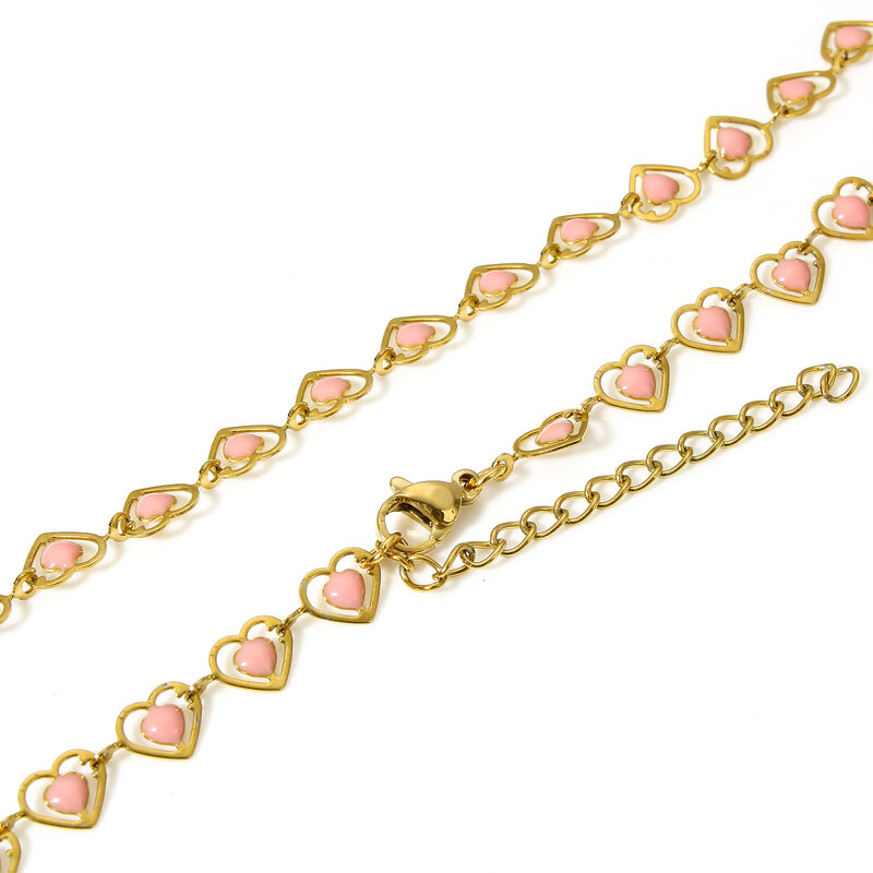 Ожерелье из нержавеющей стали 304, 1 шт., разноцветная двухсторонняя эмалированная цепочка в форме сердца для женщин, Ранняя бижутерия, подарок, длина 45 см