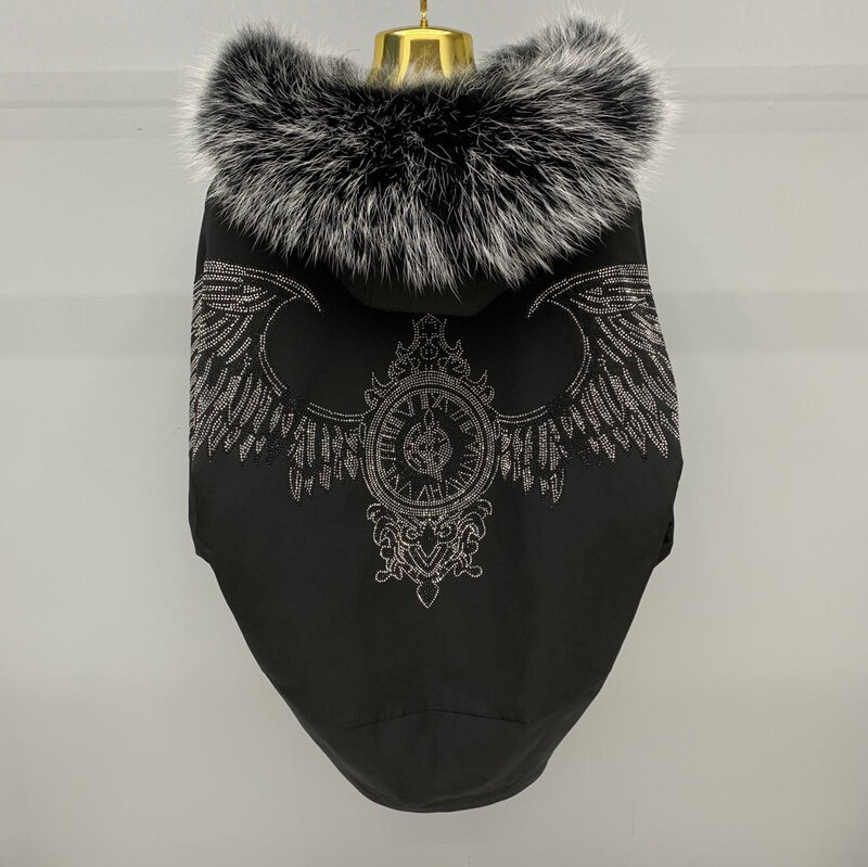 Jaqueta de forro de coelho Rex com capuz feminino, pele quente solta, costura, destacável, estilo coreano, moda inverno, novo, 2024