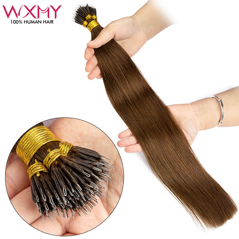 Straight Nano Rings Hair Extension 50Pcs/Set Light Brown Real Fusion Human Hair Extensions 40g 50g Natural Micro Ring Hair