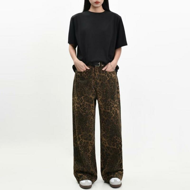 Adult Trousers Leopard Print Unisex Hop Jeans with Wide Leg Soft Streetwear Style for Young Adults Loose for Fashionable