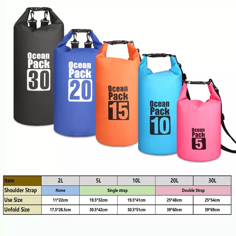 500D Waterproof Swimming Bag Dry Sack 2/5/10/15/20/30L Waterproof Floating Dry Gear Bags For Boating Fishing Rafting Swimming