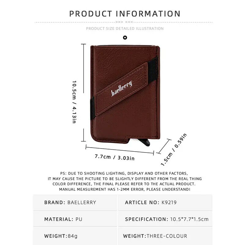 Baellerry 남성용 지갑, 무료 이름 각인 카드홀더, 소형 슬림 남성 카드 가방, 하이 퀄리티 브랜드 남성 카드 클립, 신제품