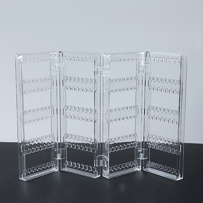 Organizador de cajones de pendientes transparente, caja de soporte de exhibición de almacenamiento de tachuelas de collar de plástico, soporte de joyería plegable de 4 pliegues
