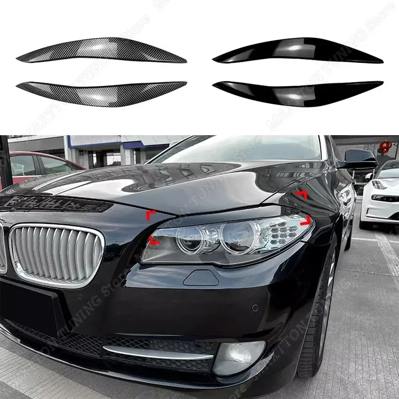 Carro dianteiro farol sobrancelha tampa, olho tampa guarnição adesivo, brilho preto, ABS acessórios do carro, BMW Série 5, F10, F11, 2011-2014