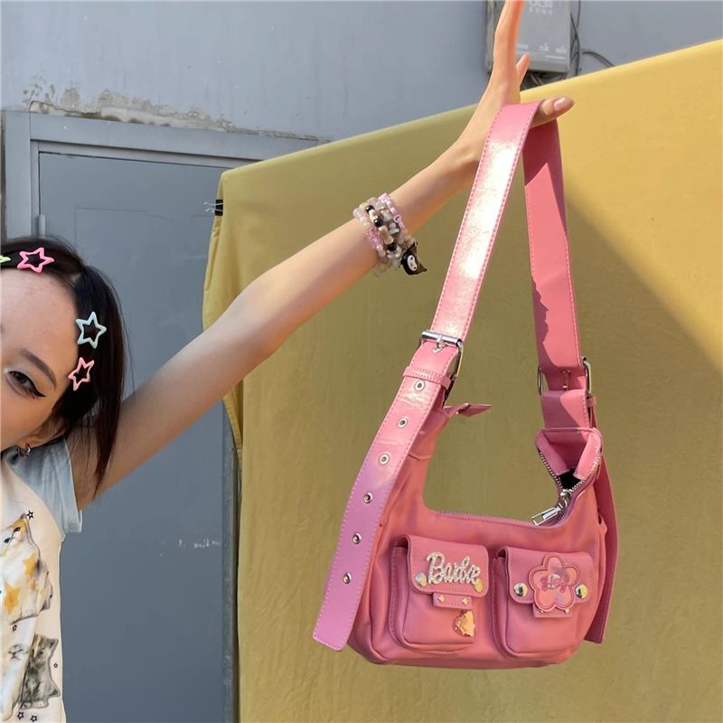 Сумка на плечо MINISO Barbie Y2K, модная сумка через плечо в стиле мото, готика, СПАЙС, для девушек, винтажная сумка через плечо из искусственной кожи, 2024