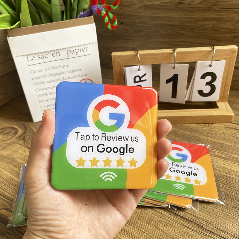 10X10cm Waterproof Review us on Google Stickers Epoxy NFC Google Review Plate with Backside Adhesive