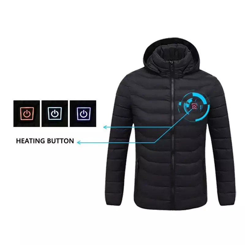 2023 NWE uomo inverno caldo giacche riscaldanti USB termostato intelligente colore puro con cappuccio abbigliamento riscaldato giacche calde impermeabili
