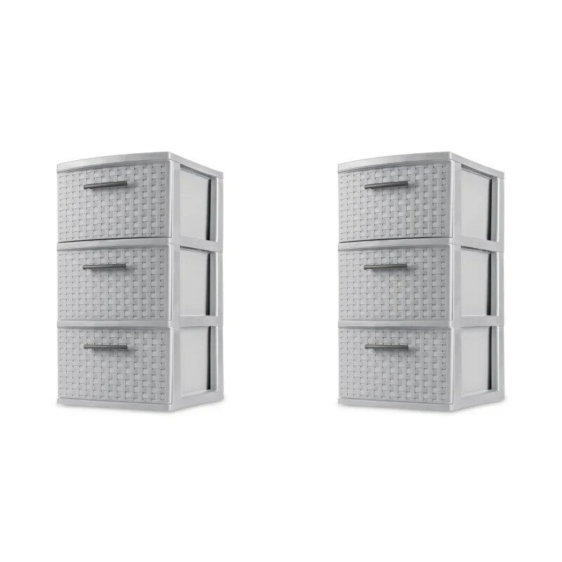 Sterilite 3 Drawer Weave Tower Plastic, Cement, Set or 2