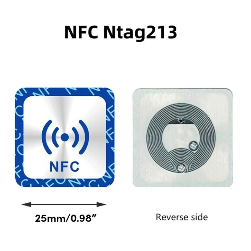 Anti-metalen Ntag213-stickers Ntag213-tagstickers Vierkant NFC-stickers Bruikbare capaciteit 144 bytes Gegevensopslag 10