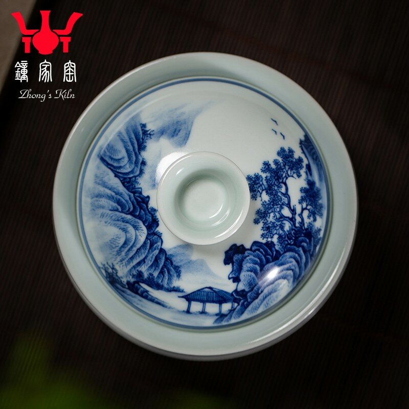 Zhongjia – four à bois de chauffage Tureen Jingdezhen, fait à la main, industrie lourde, paysage bleu et blanc, grande taille, préparation du thé G