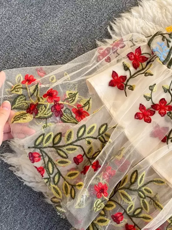 Женское элегантное Сетчатое кружевное платье с цветочной вышивкой, разноцветное летнее платье-Русалка с коротким рукавом-бабочкой и оборками в стиле Харадзюку