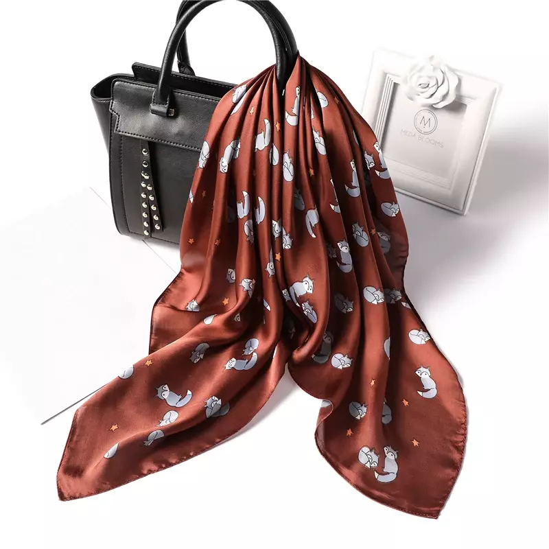 2021 высококачественный Женский шелковый шарф с принтом лисы, милые шарфы на шею, женский шейный платок, женский платок