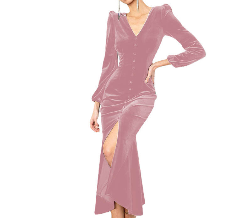 Осень-зима 2022, женское модное платье с V-образным вырезом и длинным рукавом, элегантные женские платья для вечерние