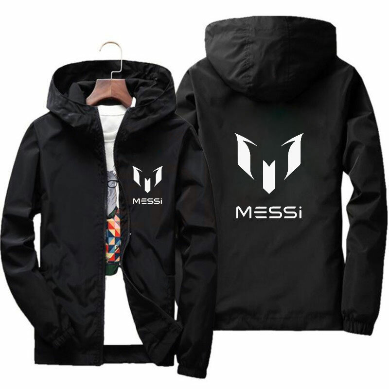 Jaket bertudung pria bom Musim Semi 2023 jaket kebugaran gambar Messi pakaian olahraga perca fit ramping jaket penahan angin pakaian kebugaran pria