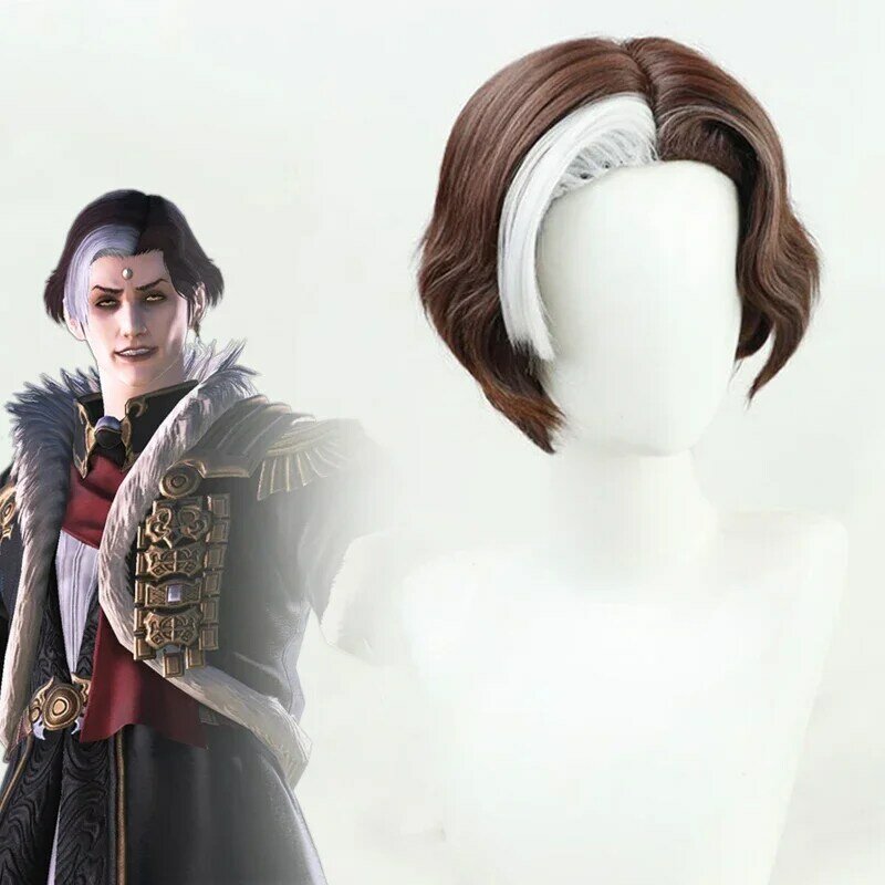 Final Fantasy XIV Emet-Selch peruca cosplay, cabelo curto adulto unisex, resistente ao calor, perucas sintéticas, adereços de Halloween, novo jogo