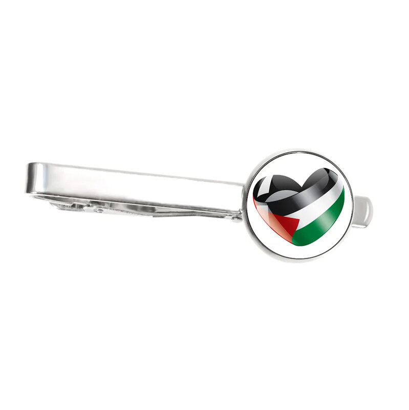 1PCS Palestine Nation Flag Tie Clips Clothing Accessories Glass Cabochon Tie Clips Men Shirt Cufflinks Pins Fashion Jewelry Gift
