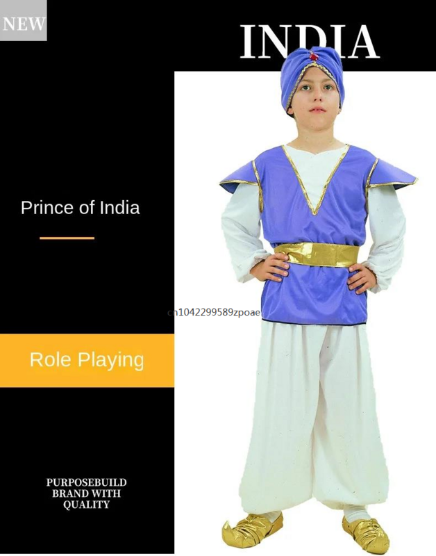 Traje indiano de príncipe para crianças, RPG masculino, baile de máscaras infantil, traje azul para meninos, fantasia de Aladdin