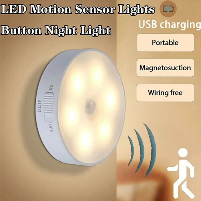 Sensore di movimento PIR luce notturna a LED lampada da notte ricaricabile USB per armadio da cucina lampada da armadio scala luce armadio Wireless