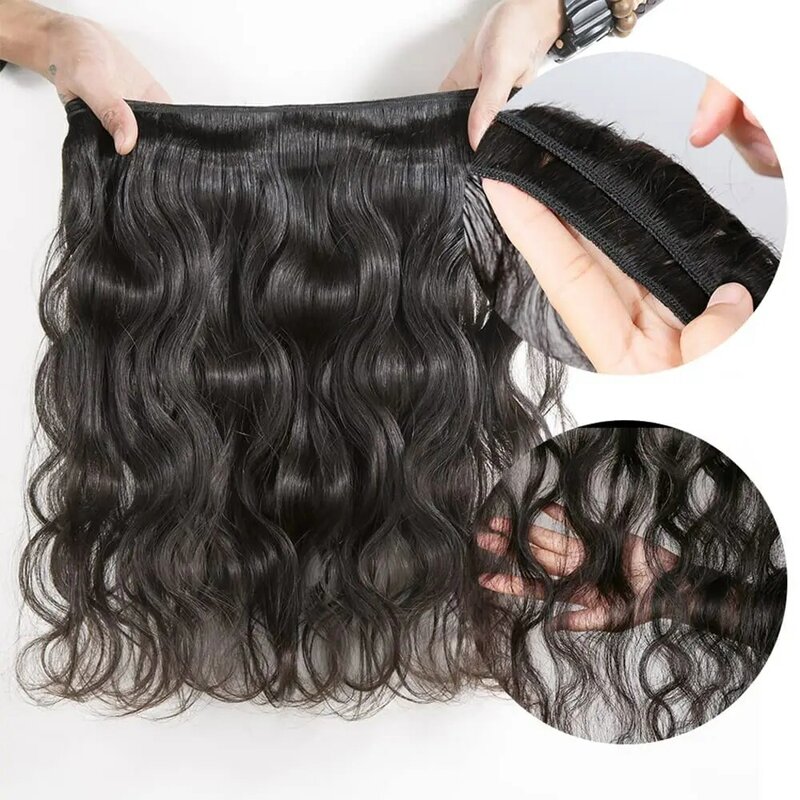 Mechones de cabello humano ondulado con cierre, 3 mechones con cierre de encaje HD de 13x4, cabello virgen brasileño 100% sin procesar, Natural # 1B