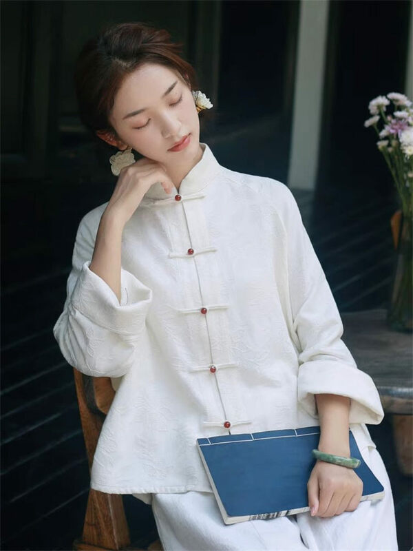 New Chinese Tang Style Jacket Women's Retro Jacquard Stand Collar Short Loose Small Outer Spring 2024 China-Chic Clothes K873