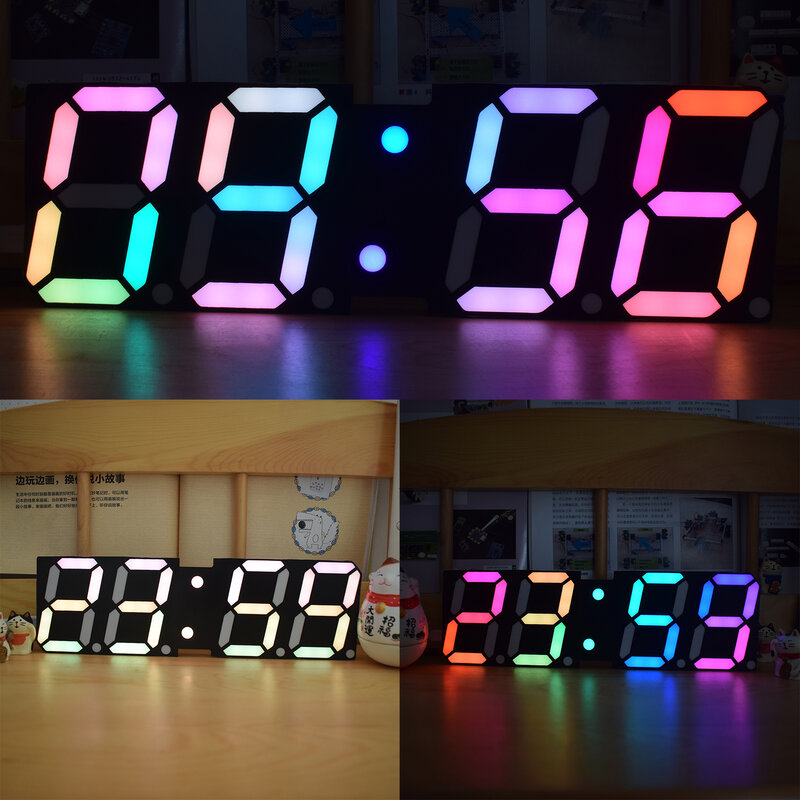 LED de alto brillo de gran tamaño, fuente RGB, Color arcoíris, tubo Digital de escritorio, reloj despertador DIY, decoración de pared, reloj LED para sala de estar