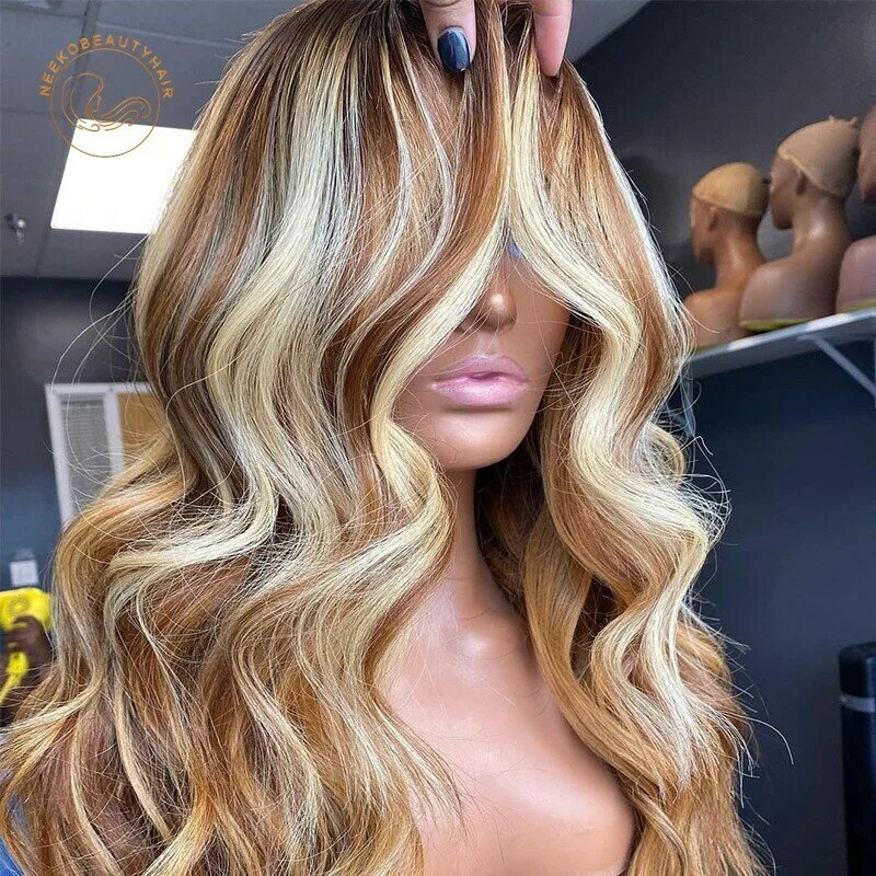 Przezroczysta koronkowa peruka 13X 4 kolorowe koronki przodu włosów ludzkich peruk wstępnie oskubane wyróżnij miód blond koronki przodu peruka dla kobiet