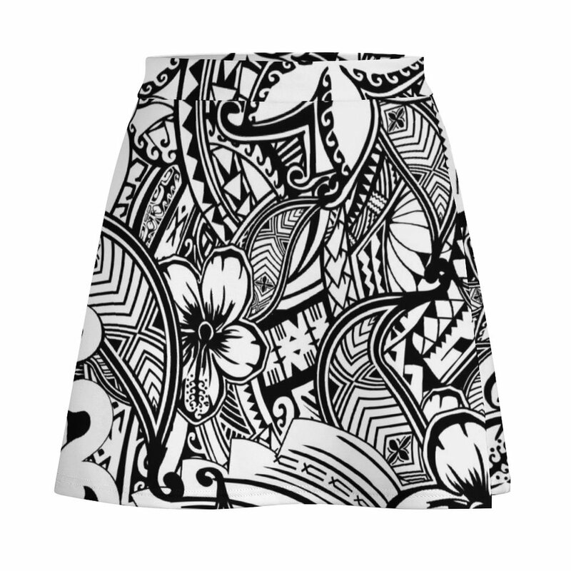 Minifalda para mujer, tatuajes polinesios en blanco o negro, ropa de estilo coreano, verano, 2023
