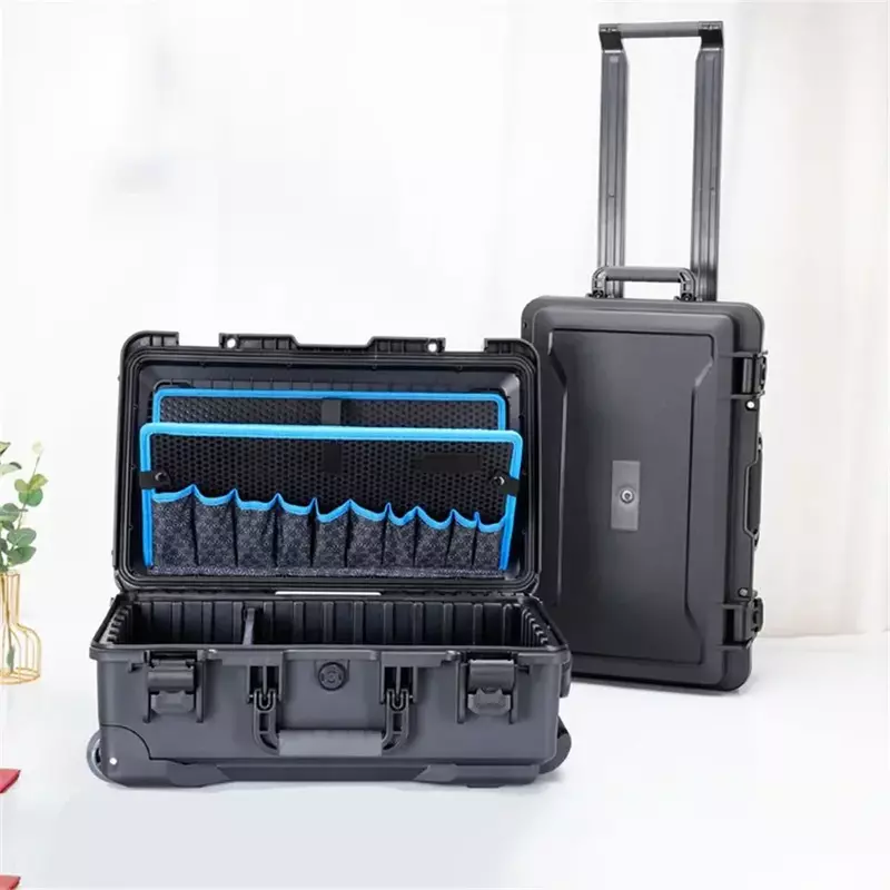 Toolbox Outdoor Hard Case with Boards Wheel Electrician Tools Chest Organizers Electric Drill Garage Storage Trolley Pocket Tool