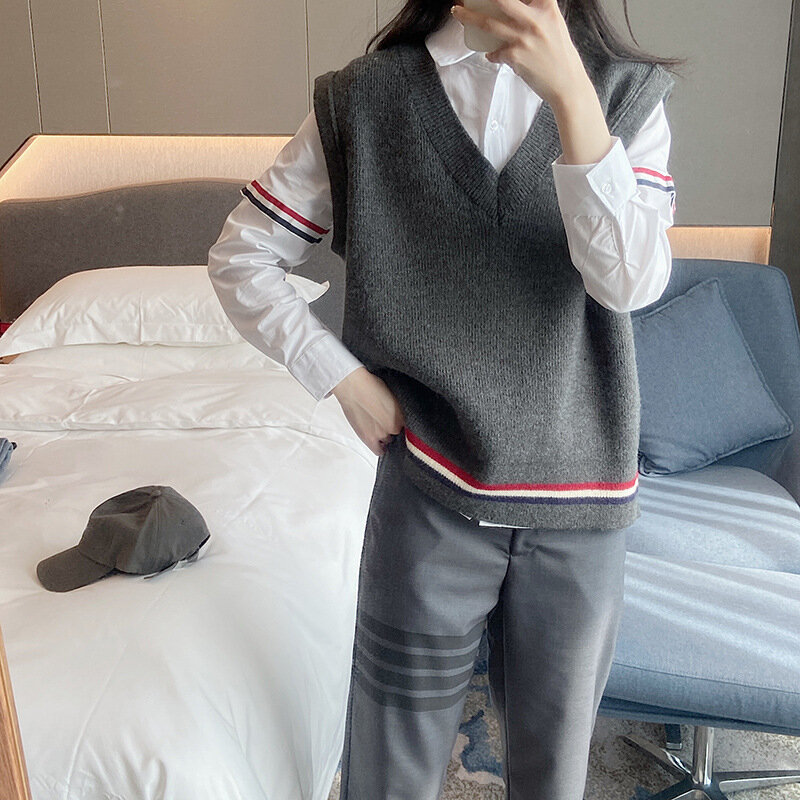 High Quality Korean Style Netizen Three Piece Set Spring Korean Fashion Knitted Vest Shirt Two Piece Small Foot Suit Pants