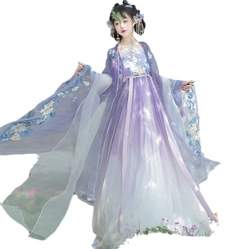 Женская длинная юбка-годе Hanfu, рубашка с большими рукавами, сказочный ежедневный Хан КЭ Цзы