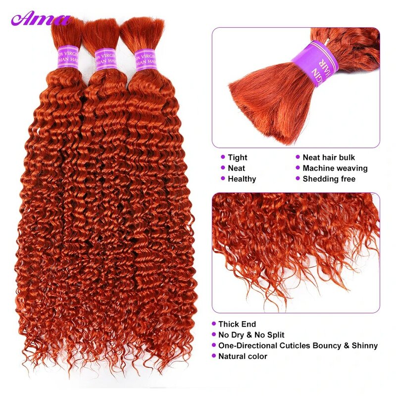 Jahe jumlah besar rambut manusia untuk mengepang gelombang dalam bundel rambut manusia Tidak ada kain berwarna bundel manusia untuk ekstensi rambut wanita 100g