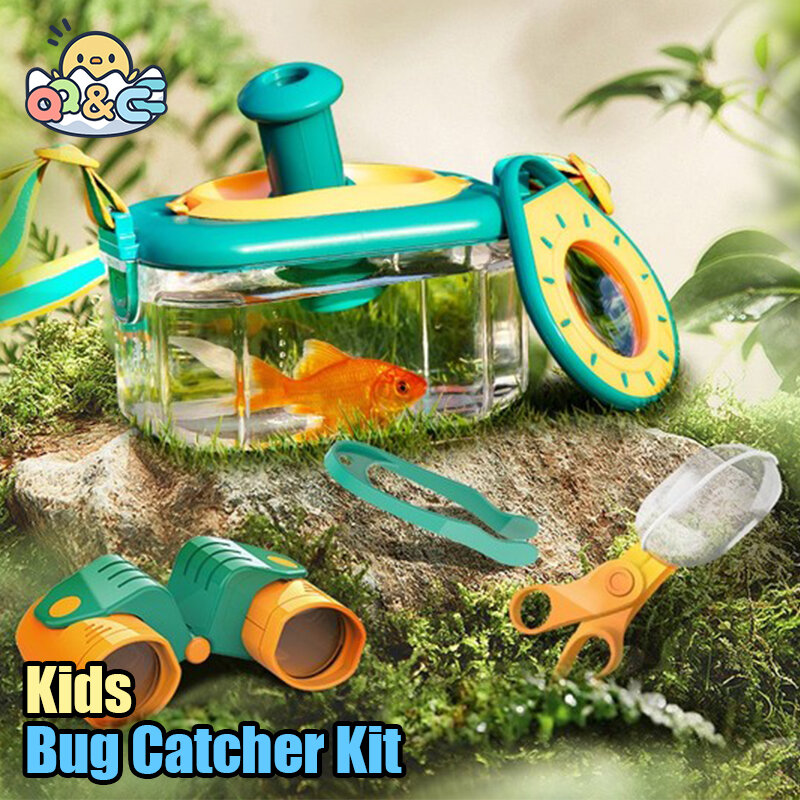 Kit penangkap serangga, Set penjelajah luar ruangan dengan teropong kaca pembesar kotak mainan jaring kupu-kupu untuk hadiah anak-anak berkemah mendaki