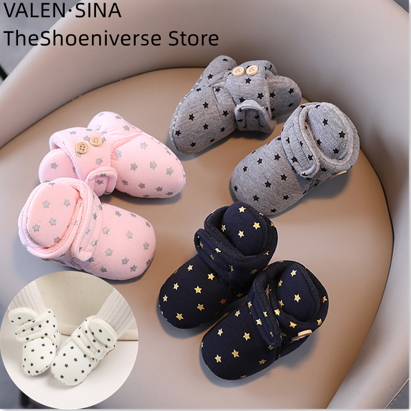 Baby Winter Cute Shoes for Girls Walk Boots for Boys Star Ankle Kids Shoes Toddlers Comfort Soft Newborns Warm Knitted Booties
