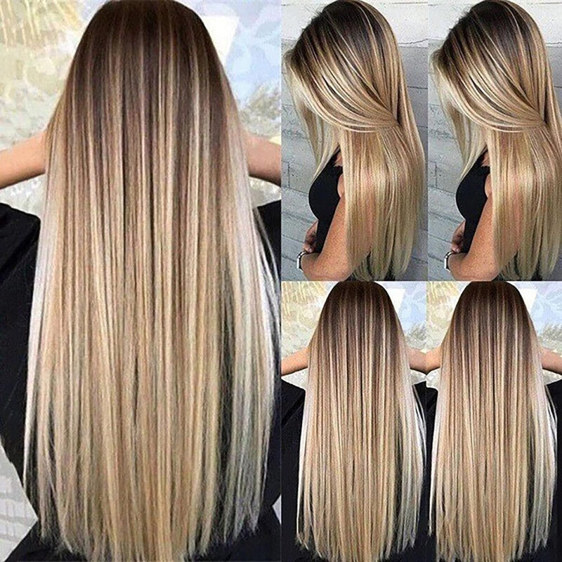 Długa gradientowa brązowa blond peruka dla kobiet syntetyczne panie realistyczne naturalne zastępcze peruki na imprezę odzież na co dzień