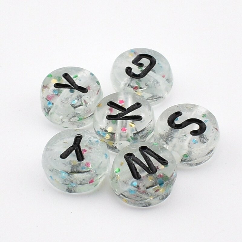50pcs/lot 7*4*1mm DIY Acrylic letter beads Round transparent background black letter beads for jewelry making