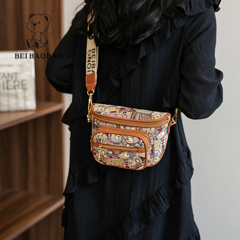 2024 New Crossbody Bag Fashion Shoulder Bag Casual Instagram Women's Bag Little Bear Embroidered Versatile Shoulder Chest Bag