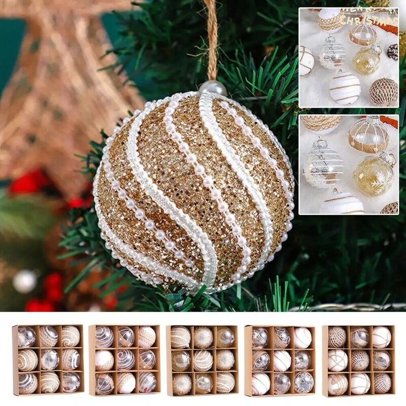 Caja de regalo de bola de Navidad colorida, adornos decorativos de árbol de Navidad, decoración de escena de ventana de espectáculo, accesorios de fotos Ins, champán, 8cm