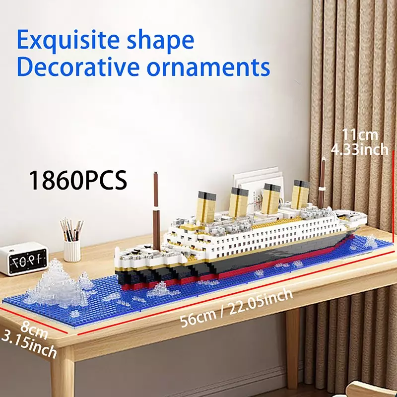 Tytaniczny, kreatywny, luksusowy statek wycieczkowy z góry lodowej, zestaw klocków, prezent dla dorosłych dla dzieci