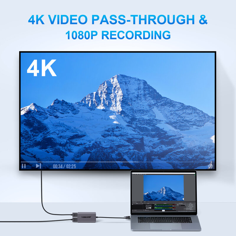 Lemorele การ์ดจับภาพวิดีโอ AC02 4K HDMI-เข้ากันได้กับการ์ดบันทึกภาพ USB a/c ที่มีห่วง4K ออกสำหรับสวิตช์ Xbox PS4/5สตรีมสด