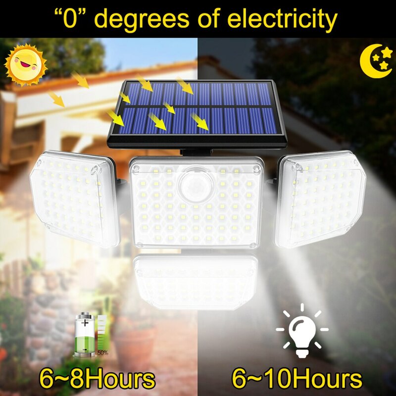 Solar Außen leuchte 182/112 LED Solar Sicherheit Flutlicht mit 3 Modi verstellbaren Beleuchtungs kopf für Garage Gartenhof