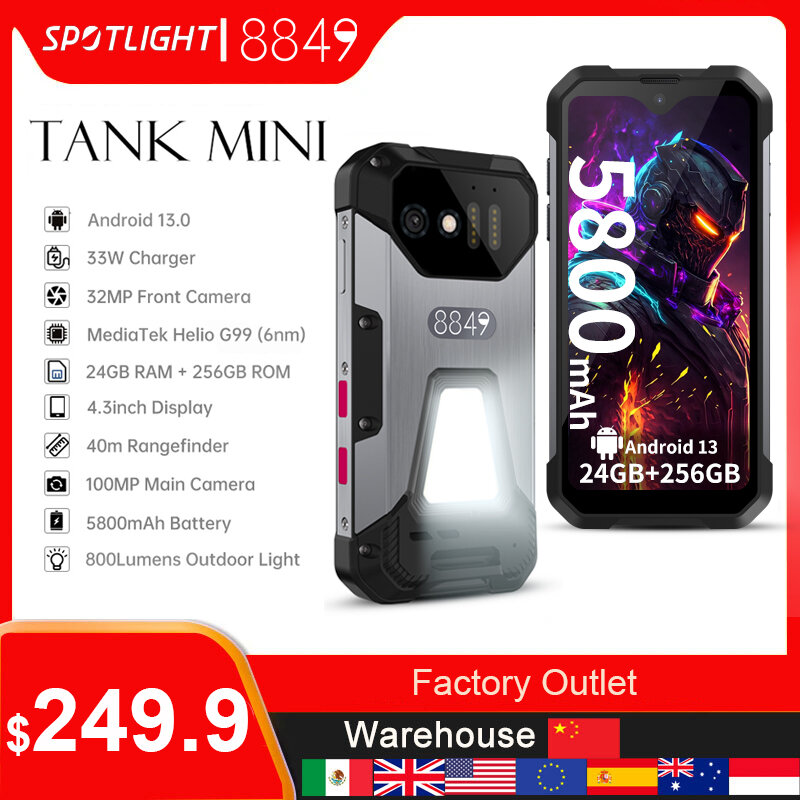 8849 Tank Mini Rugged Smartphone 24GB 256GB 5800mAh Battery 100Mp Camera Android 13 Cellphone 4.3 inch Waterproof Mobile Phone