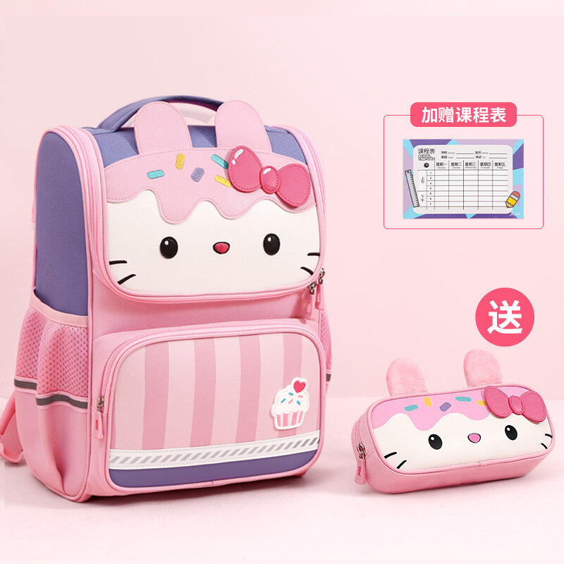 Sanrio Hello Kitty กระเป๋านักเรียนใหม่ความจุมากน้ำหนักเบาลายการ์ตูนน่ารักไหล่กระเป๋าเป้สะพายหลังเด็กกันรอยเปื้อน