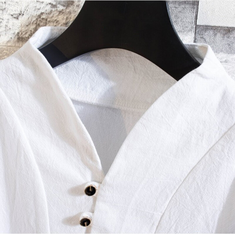 Nowa męska bawełniana i lniana koszulka z krótkim rękawem + do kostek zestaw spodni koszulka Solid + spodnie odzież domowa męskie S-3XL